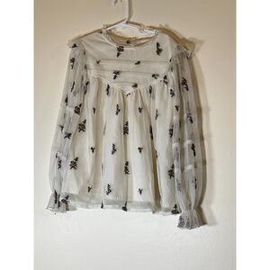 Zara Girls Ivory Floral Embroidered Tulle Ruffle Special Occasion - 9 Blouse Top